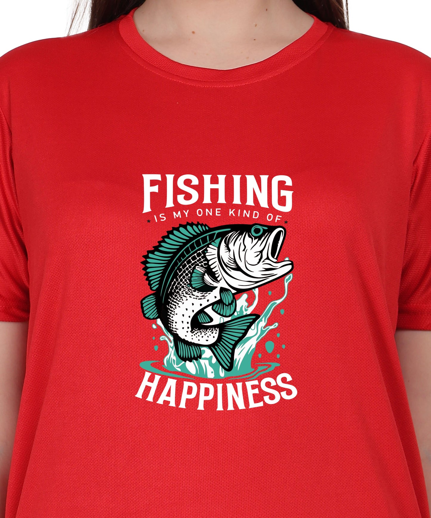 Generic Fishing Happiness Graphic T-Shirt, Black Cotton, Short Sleeve, Regular Fit, Crew Neck