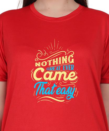 Generic Cotton Graphic T-Shirt, Black, Regular Fit, Short Sleeve, Crew Neck, 'Nothing Great Ever Came That Easy' Print