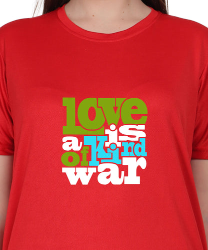 Love is a Kind of War Graphic T-Shirt, Black Cotton Blend, Short Sleeve Crew Neck, Regular Fit