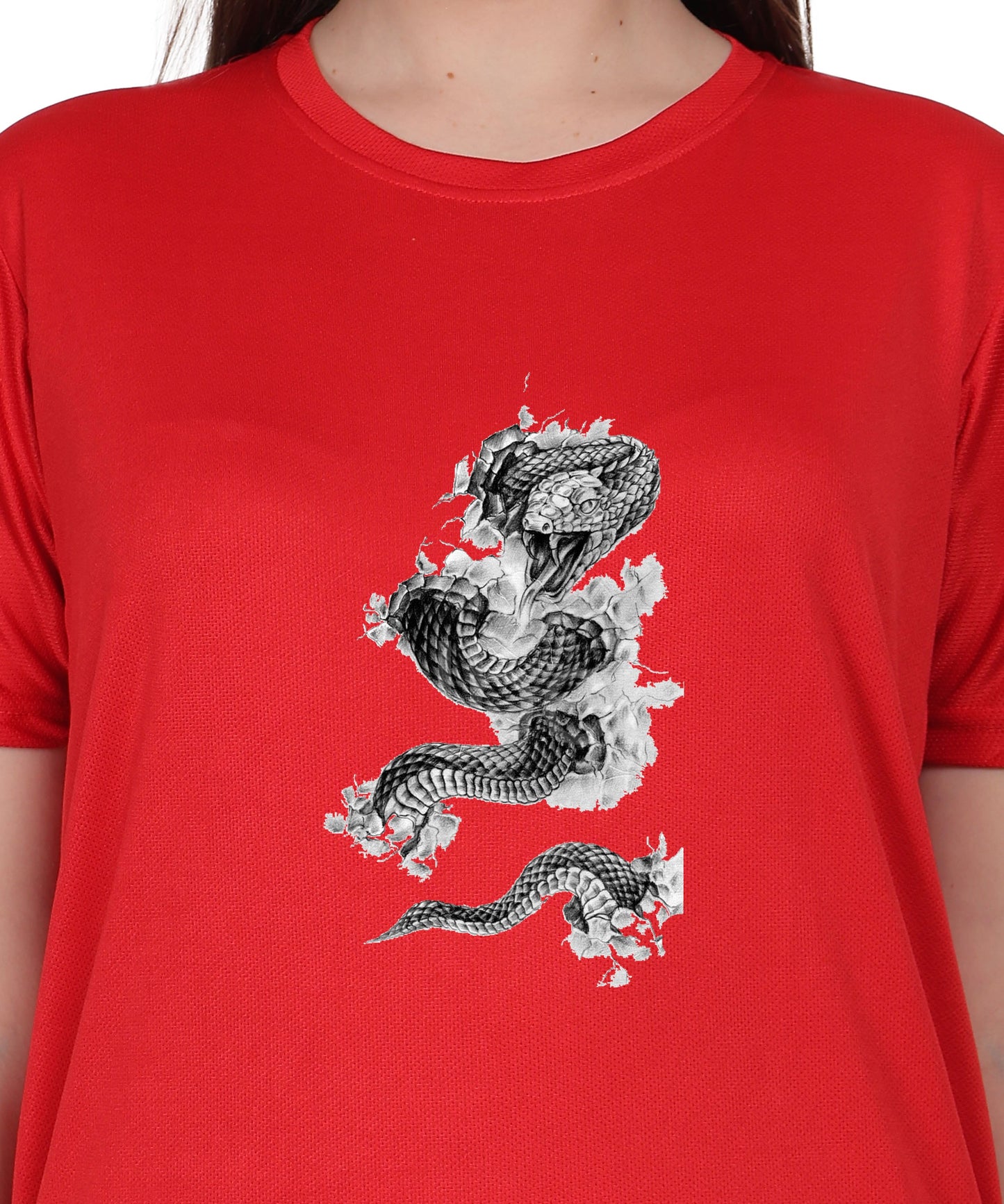 Cotton T-Shirt with Snake Design Graphic Print, Round Neck, Short Sleeve, Casual Wear