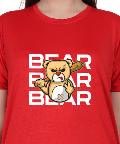 Generic Bear Graphic Print Cotton T-Shirt, Round Neck, Short Sleeve, Casual Wear