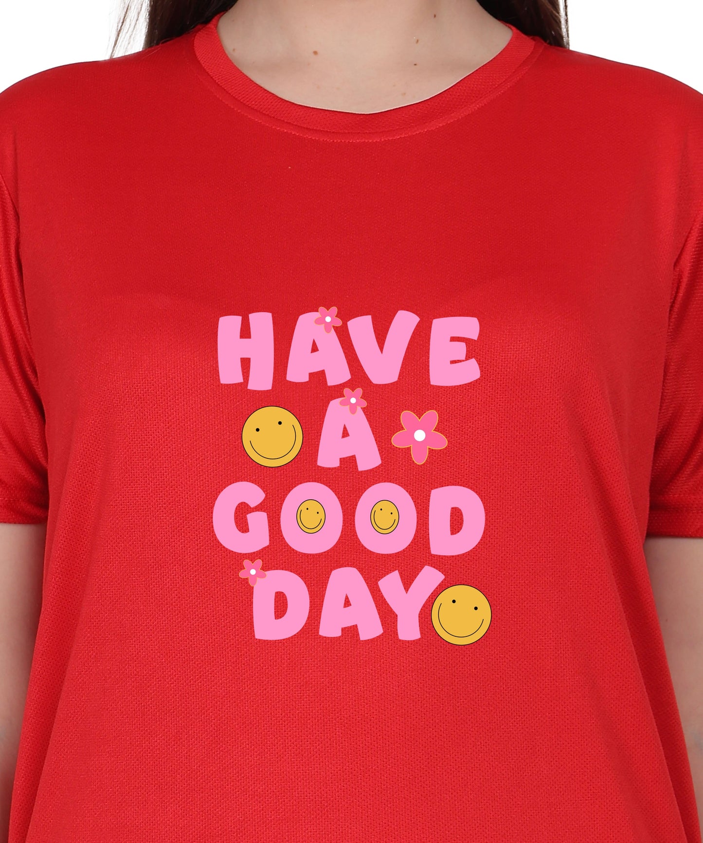 Have a Good Day Graphic Print Cotton T-Shirt, Round Neck, Short Sleeve, Casual Wear