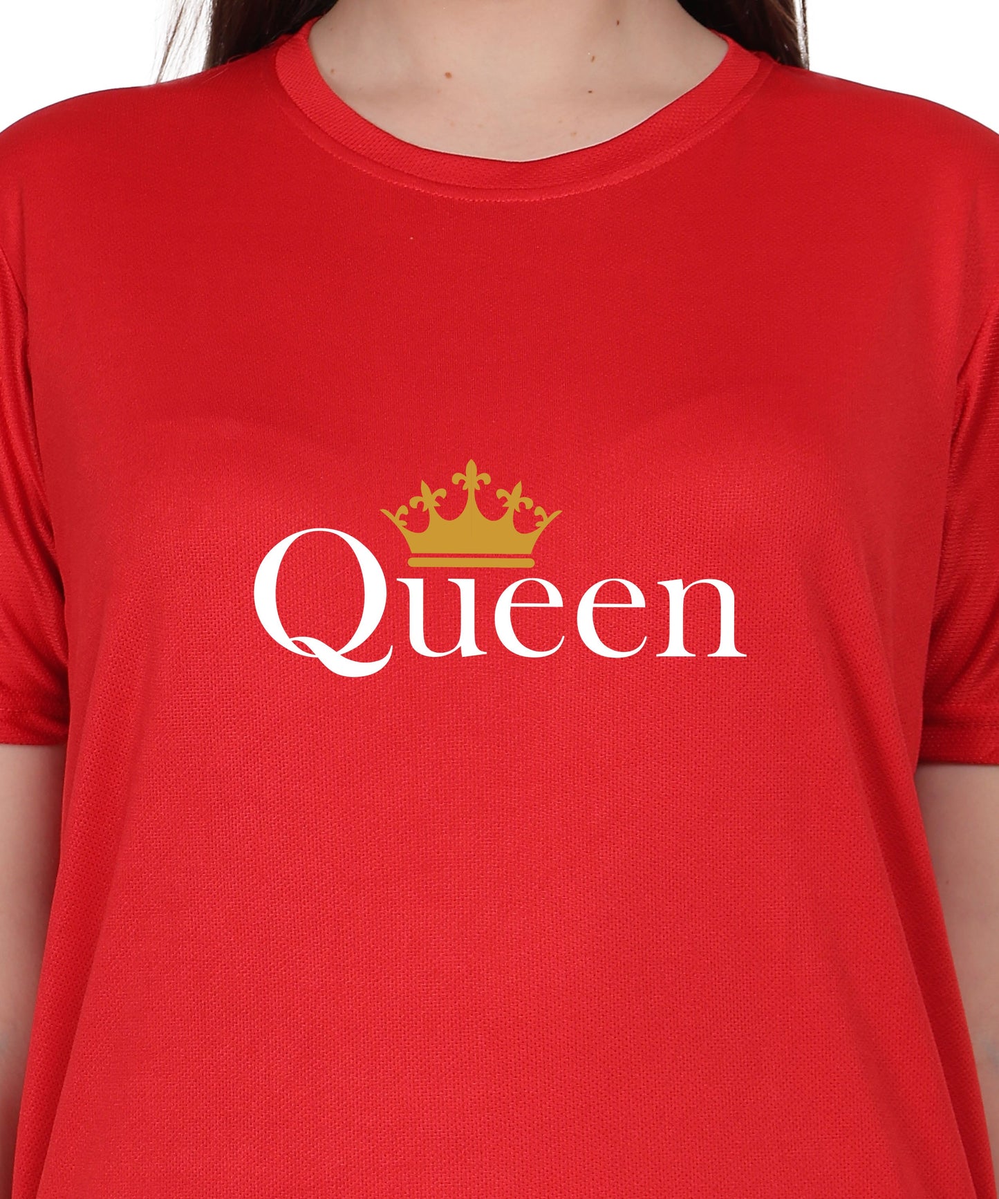 Queen Crown Print T-Shirt, Cotton, Round Neck, Short Sleeve, Regular Fit
