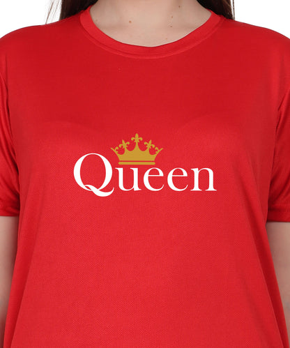 Queen Crown Print T-Shirt, Cotton, Round Neck, Short Sleeve, Regular Fit
