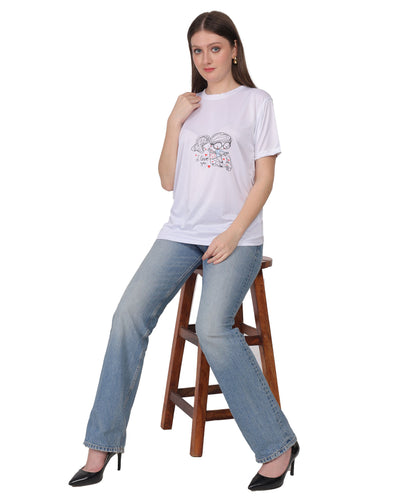 Love Graphic Print Cotton T-Shirt, Black, Round Neck, Short Sleeve, Casual Wear