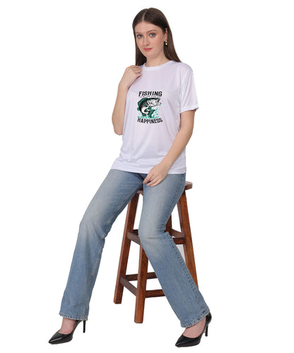 Generic Fishing Happiness Graphic T-Shirt, Black Cotton, Short Sleeve, Regular Fit, Crew Neck