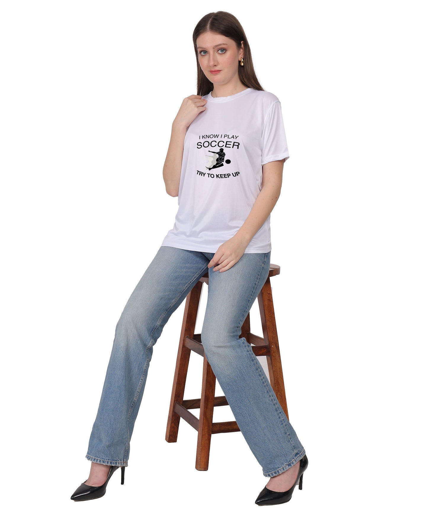 Soccer Graphic T-Shirt, I Know I Play Soccer Try to Keep Up Design, Red, Short Sleeve