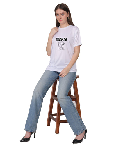 Discipline Graphic Print Cotton T-Shirt, Round Neck, Short Sleeve, Casual Wear