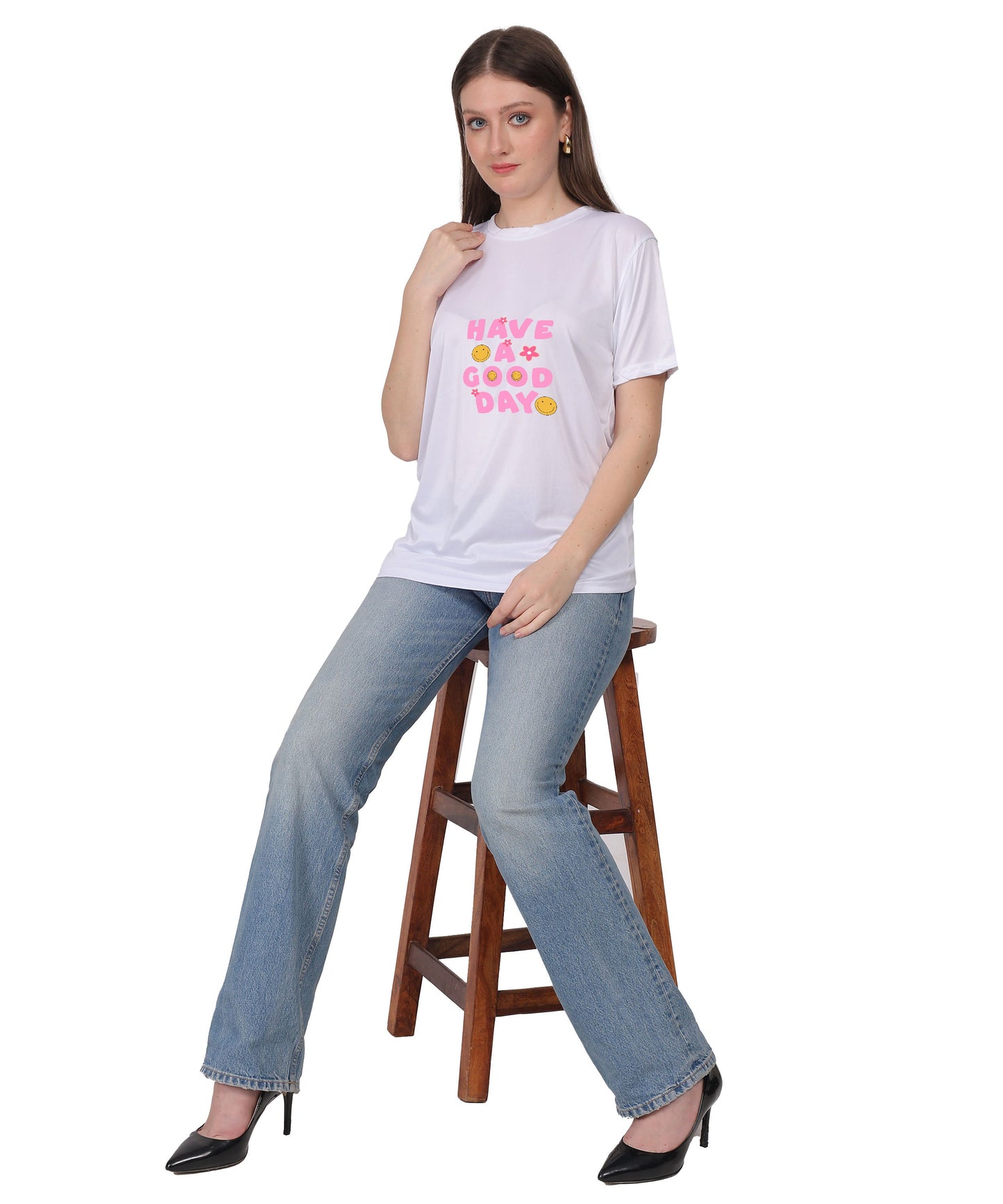 Have a Good Day Graphic Print Cotton T-Shirt, Round Neck, Short Sleeve, Casual Wear