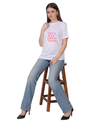 Have a Good Day Graphic Print Cotton T-Shirt, Round Neck, Short Sleeve, Casual Wear