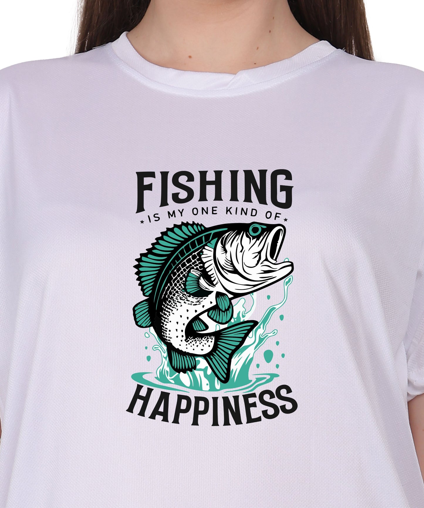 Generic Fishing Happiness Graphic T-Shirt, Black Cotton, Short Sleeve, Regular Fit, Crew Neck
