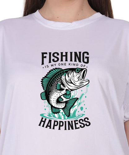 Generic Fishing Happiness Graphic T-Shirt, Black Cotton, Short Sleeve, Regular Fit, Crew Neck