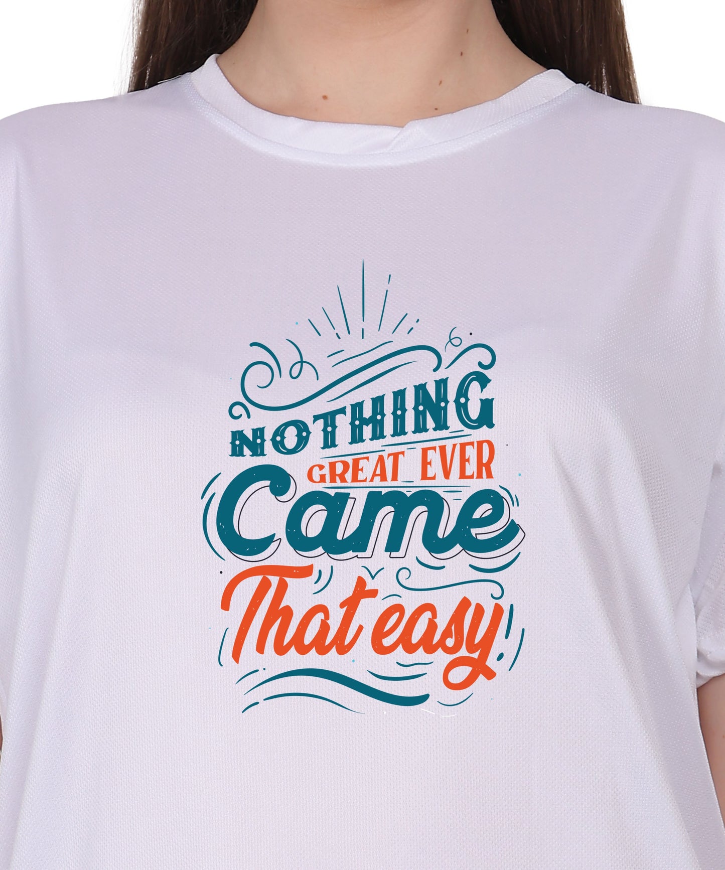 Generic Cotton Graphic T-Shirt, Black, Regular Fit, Short Sleeve, Crew Neck, 'Nothing Great Ever Came That Easy' Print