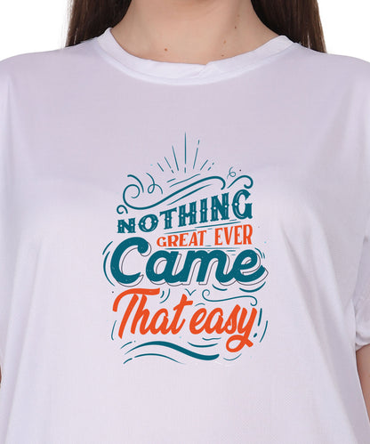 Generic Cotton Graphic T-Shirt, Black, Regular Fit, Short Sleeve, Crew Neck, 'Nothing Great Ever Came That Easy' Print