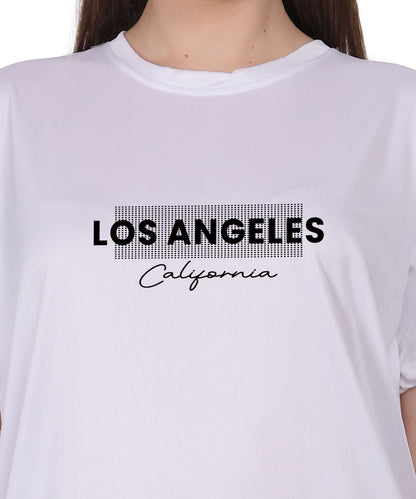 Los Angeles California Typography T-Shirt, Yellow, Cotton, Round Neck, Short Sleeve