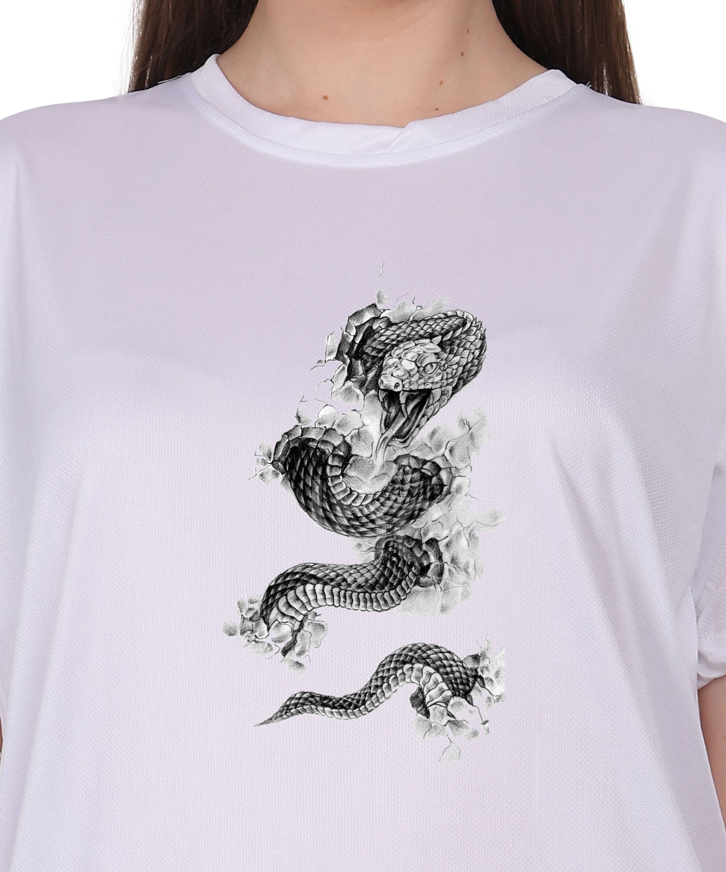 Cotton T-Shirt with Snake Design Graphic Print, Round Neck, Short Sleeve, Casual Wear