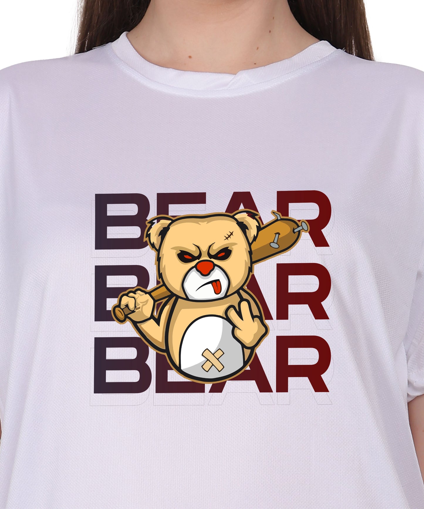 Generic Bear Graphic Print Cotton T-Shirt, Round Neck, Short Sleeve, Casual Wear