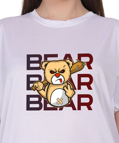 Generic Bear Graphic Print Cotton T-Shirt, Round Neck, Short Sleeve, Casual Wear