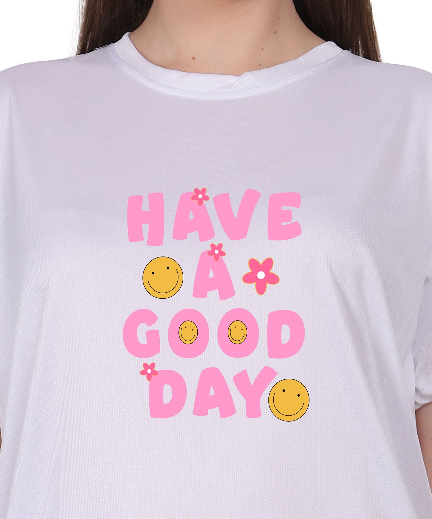 Have a Good Day Graphic Print Cotton T-Shirt, Round Neck, Short Sleeve, Casual Wear