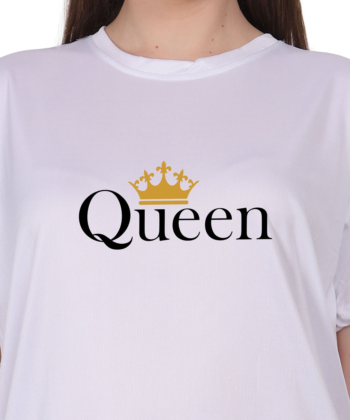 Queen Crown Print T-Shirt, Cotton, Round Neck, Short Sleeve, Regular Fit