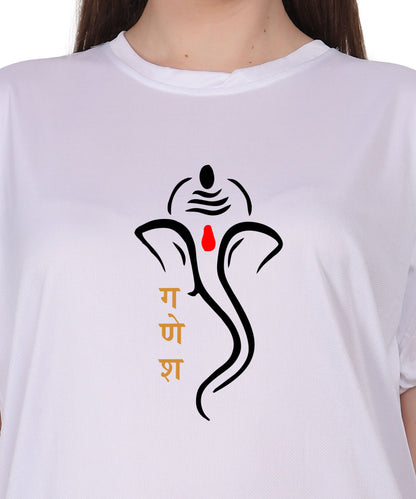 Ganesh Print T-Shirt, Cotton, Round Neck, Short Sleeve, Regular Fit