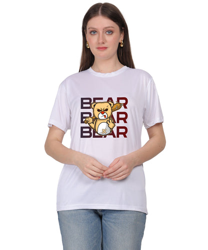 Generic Bear Graphic Print Cotton T-Shirt, Round Neck, Short Sleeve, Casual Wear