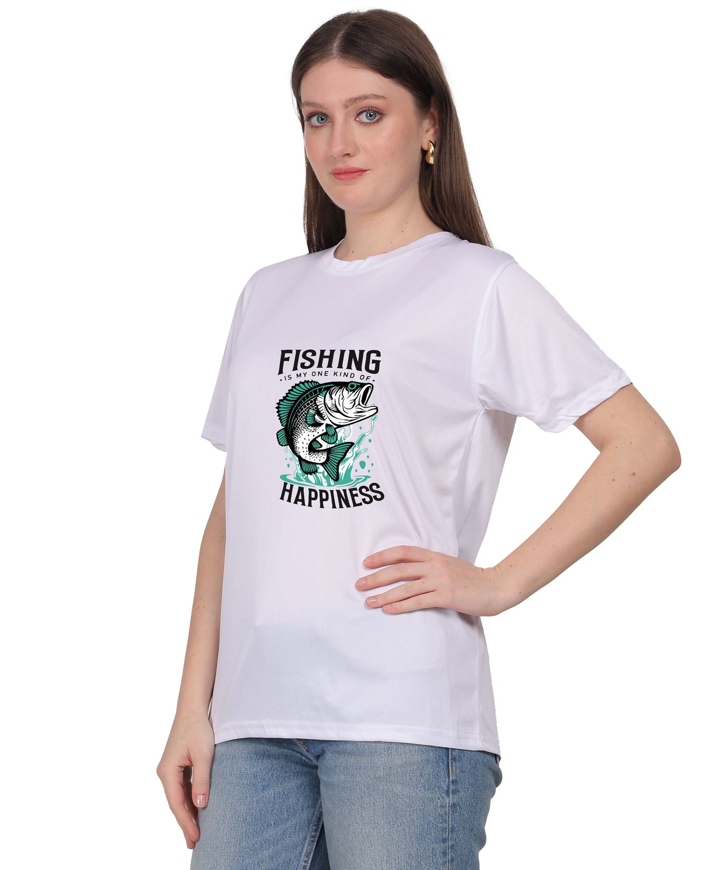 Generic Fishing Happiness Graphic T-Shirt, Black Cotton, Short Sleeve, Regular Fit, Crew Neck
