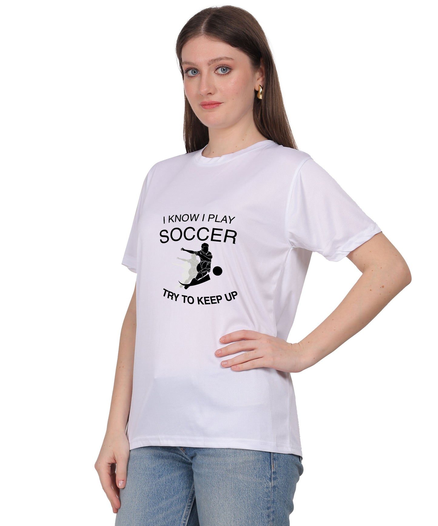 Soccer Graphic T-Shirt, I Know I Play Soccer Try to Keep Up Design, Red, Short Sleeve