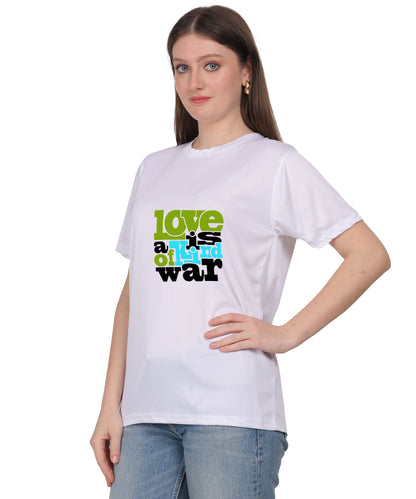 Love is a Kind of War Graphic T-Shirt, Black Cotton Blend, Short Sleeve Crew Neck, Regular Fit