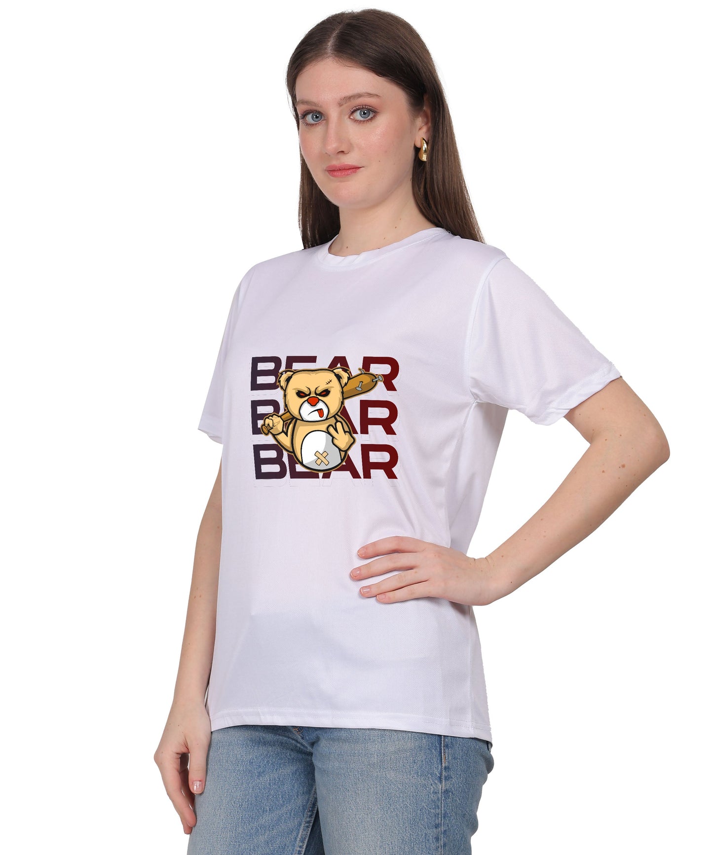 Generic Bear Graphic Print Cotton T-Shirt, Round Neck, Short Sleeve, Casual Wear