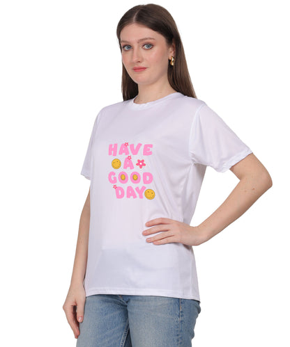 Have a Good Day Graphic Print Cotton T-Shirt, Round Neck, Short Sleeve, Casual Wear