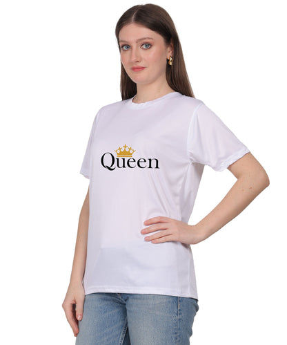 Queen Crown Print T-Shirt, Cotton, Round Neck, Short Sleeve, Regular Fit