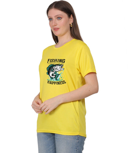 Generic Fishing Happiness Graphic T-Shirt, Black Cotton, Short Sleeve, Regular Fit, Crew Neck