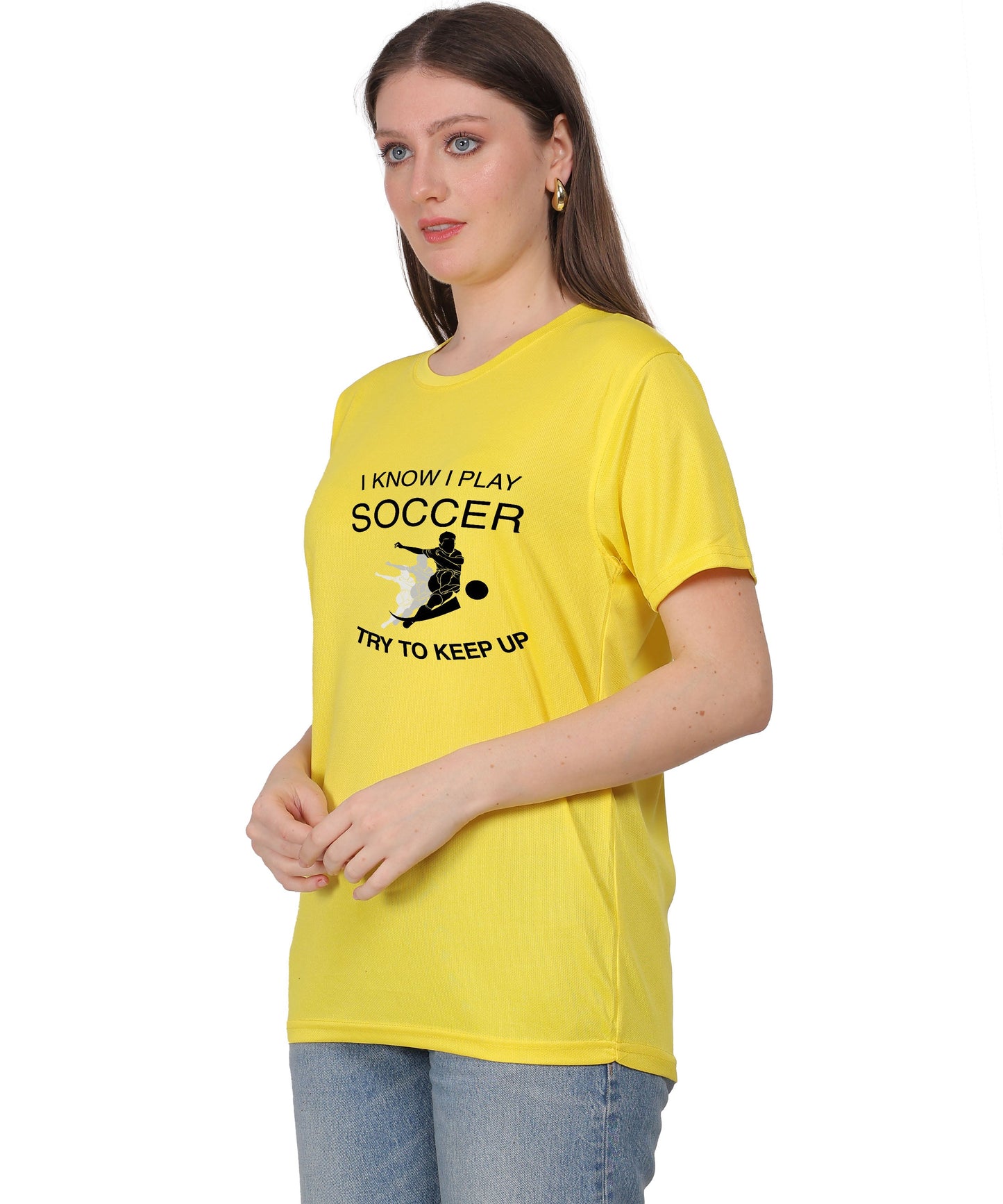 Soccer Graphic T-Shirt, I Know I Play Soccer Try to Keep Up Design, Red, Short Sleeve