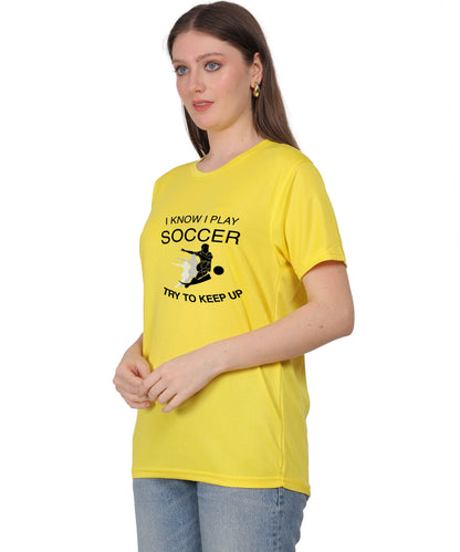 Soccer Graphic T-Shirt, I Know I Play Soccer Try to Keep Up Design, Red, Short Sleeve