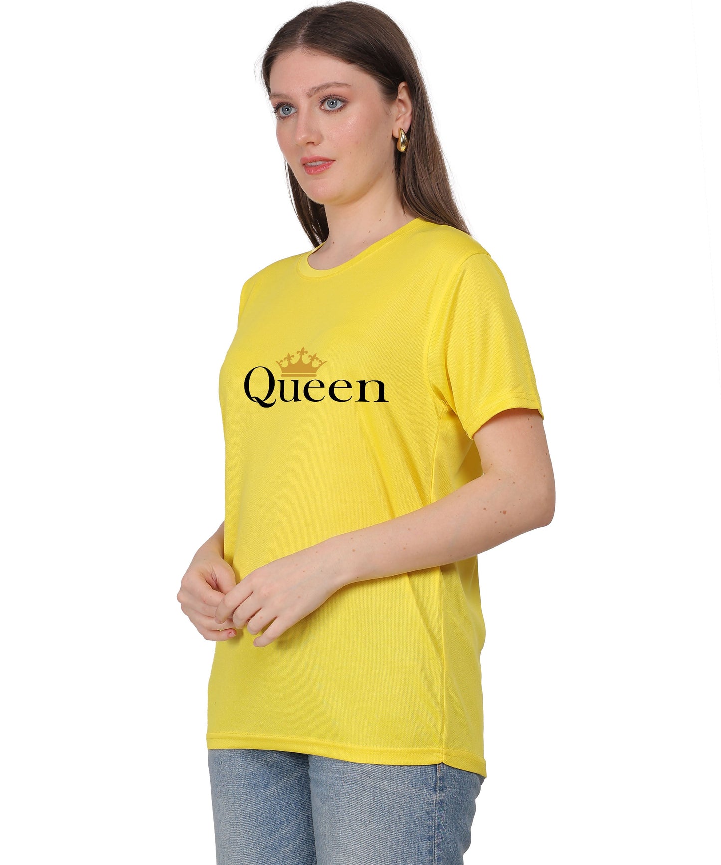 Queen Crown Print T-Shirt, Cotton, Round Neck, Short Sleeve, Regular Fit