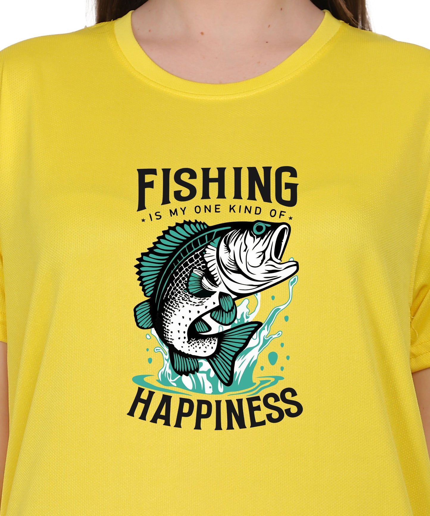 Generic Fishing Happiness Graphic T-Shirt, Black Cotton, Short Sleeve, Regular Fit, Crew Neck