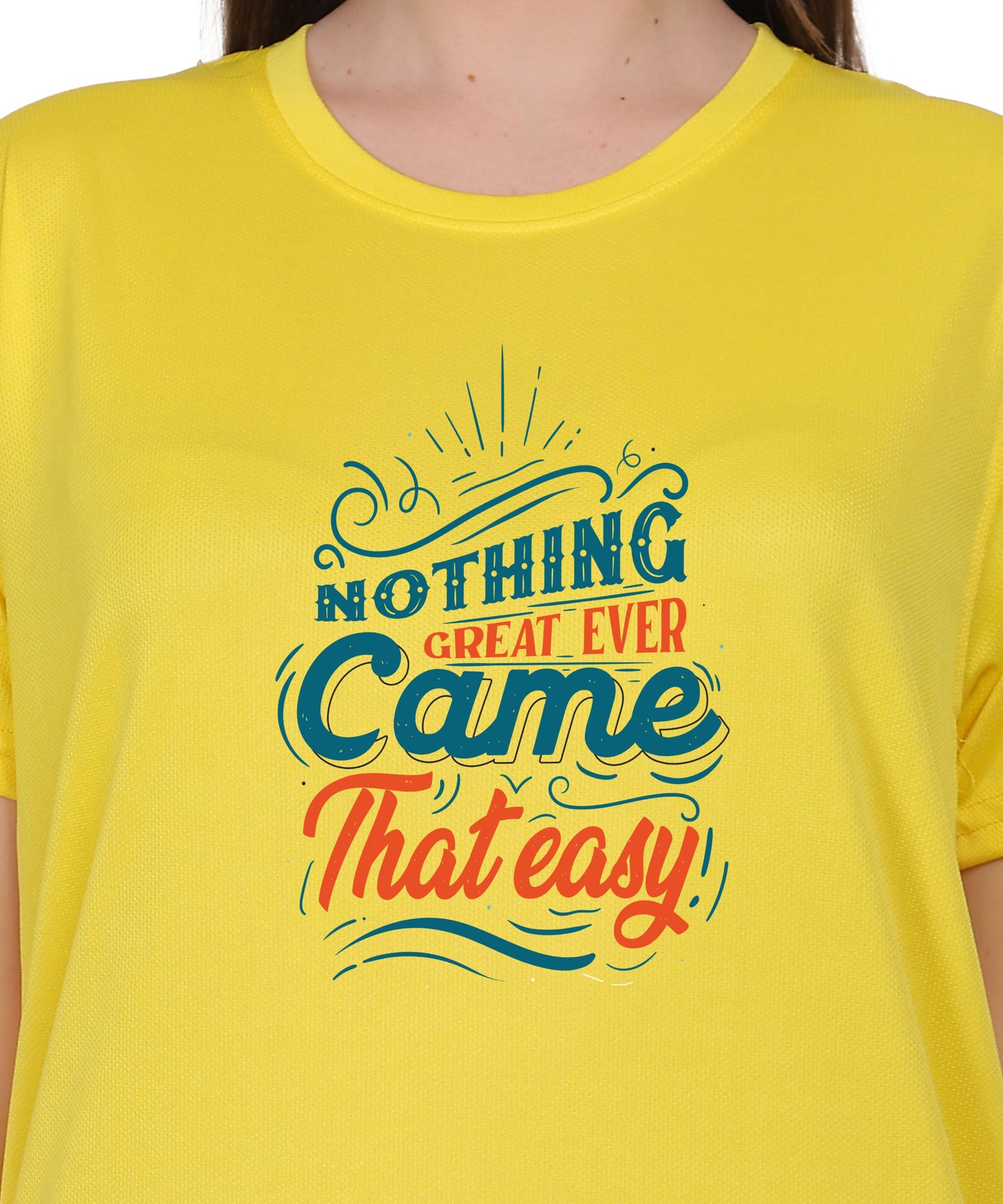 Generic Cotton Graphic T-Shirt, Black, Regular Fit, Short Sleeve, Crew Neck, 'Nothing Great Ever Came That Easy' Print