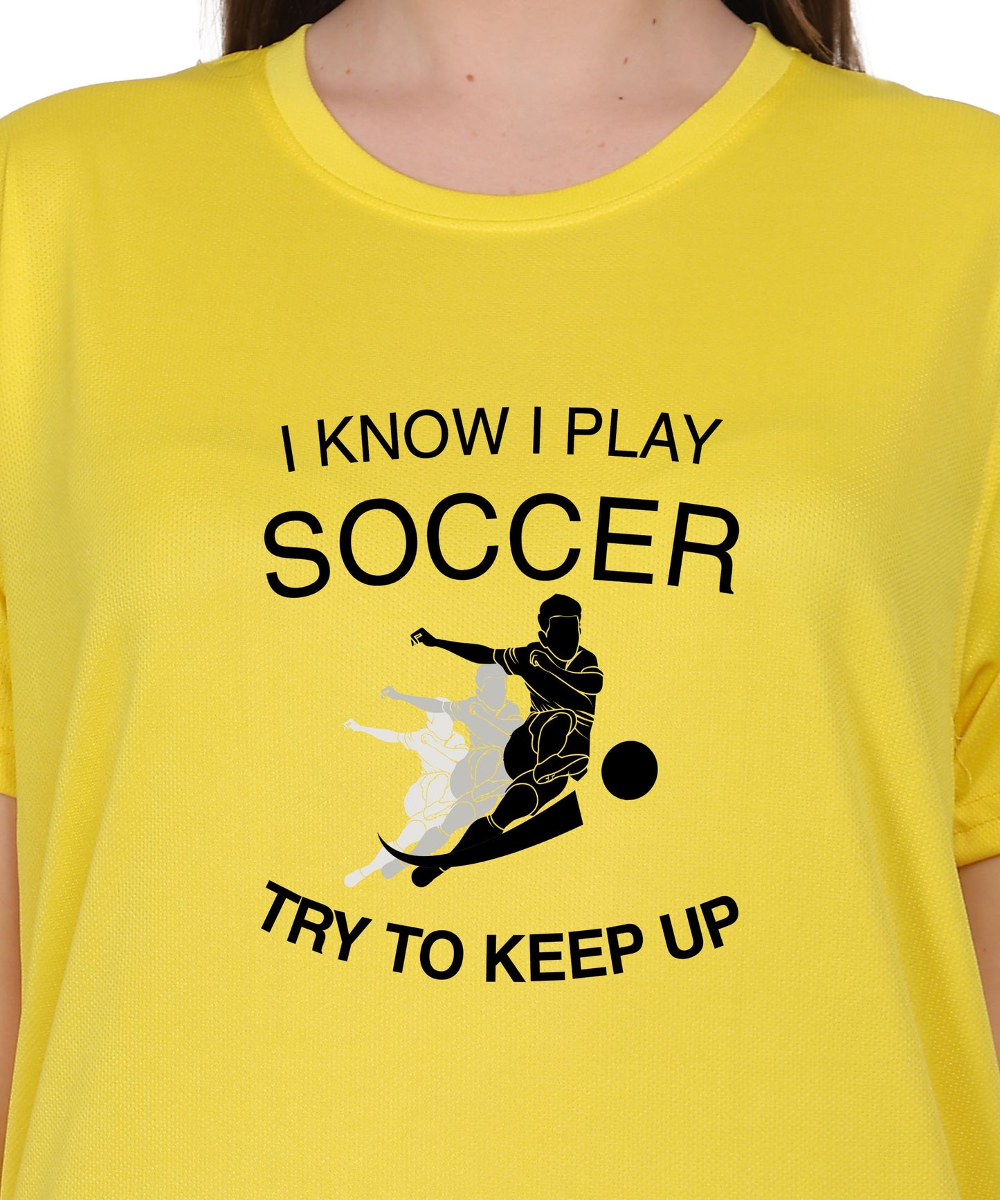 Soccer Graphic T-Shirt, I Know I Play Soccer Try to Keep Up Design, Red, Short Sleeve