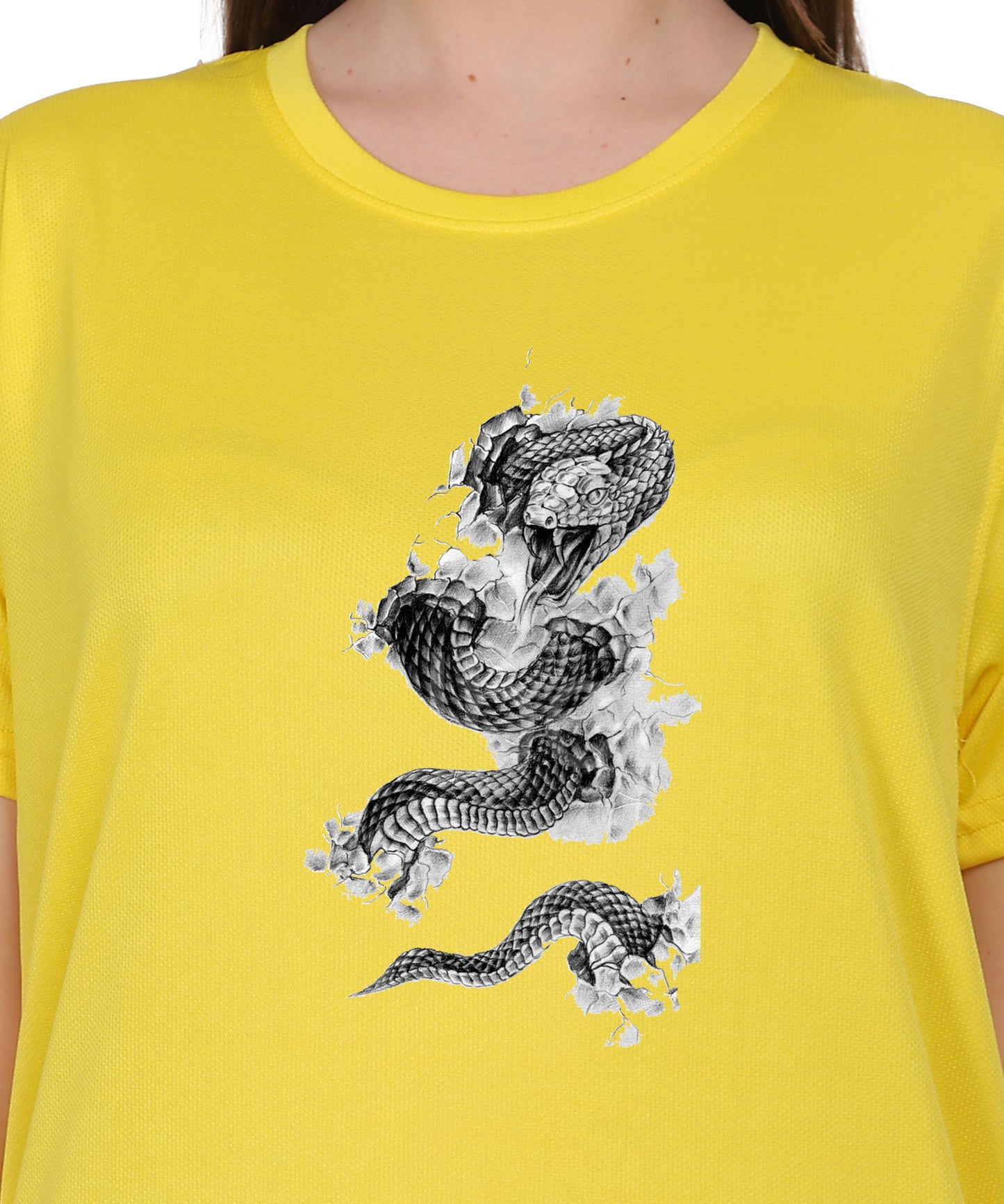 Cotton T-Shirt with Snake Design Graphic Print, Round Neck, Short Sleeve, Casual Wear