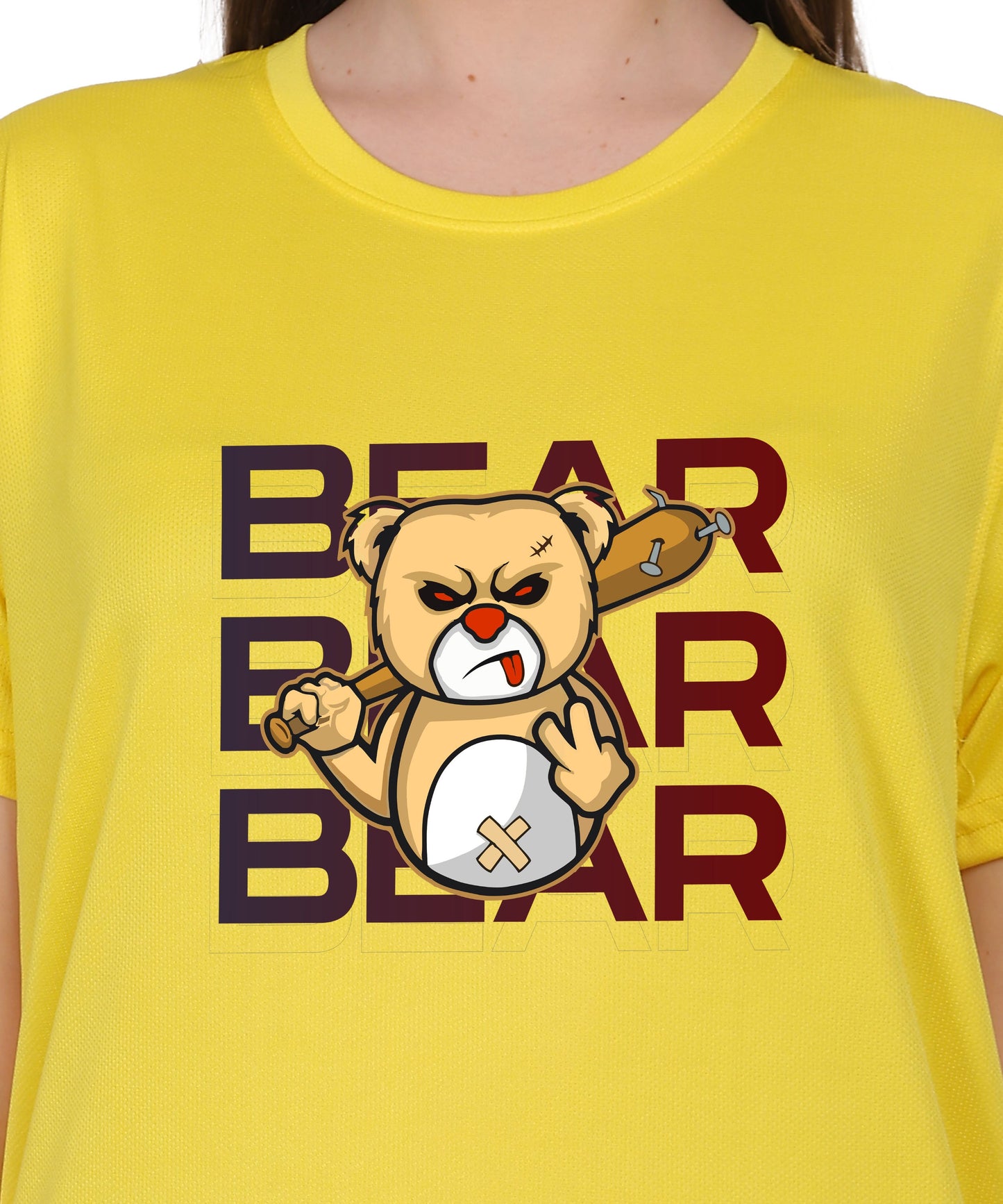 Generic Bear Graphic Print Cotton T-Shirt, Round Neck, Short Sleeve, Casual Wear
