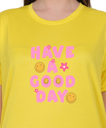 Have a Good Day Graphic Print Cotton T-Shirt, Round Neck, Short Sleeve, Casual Wear