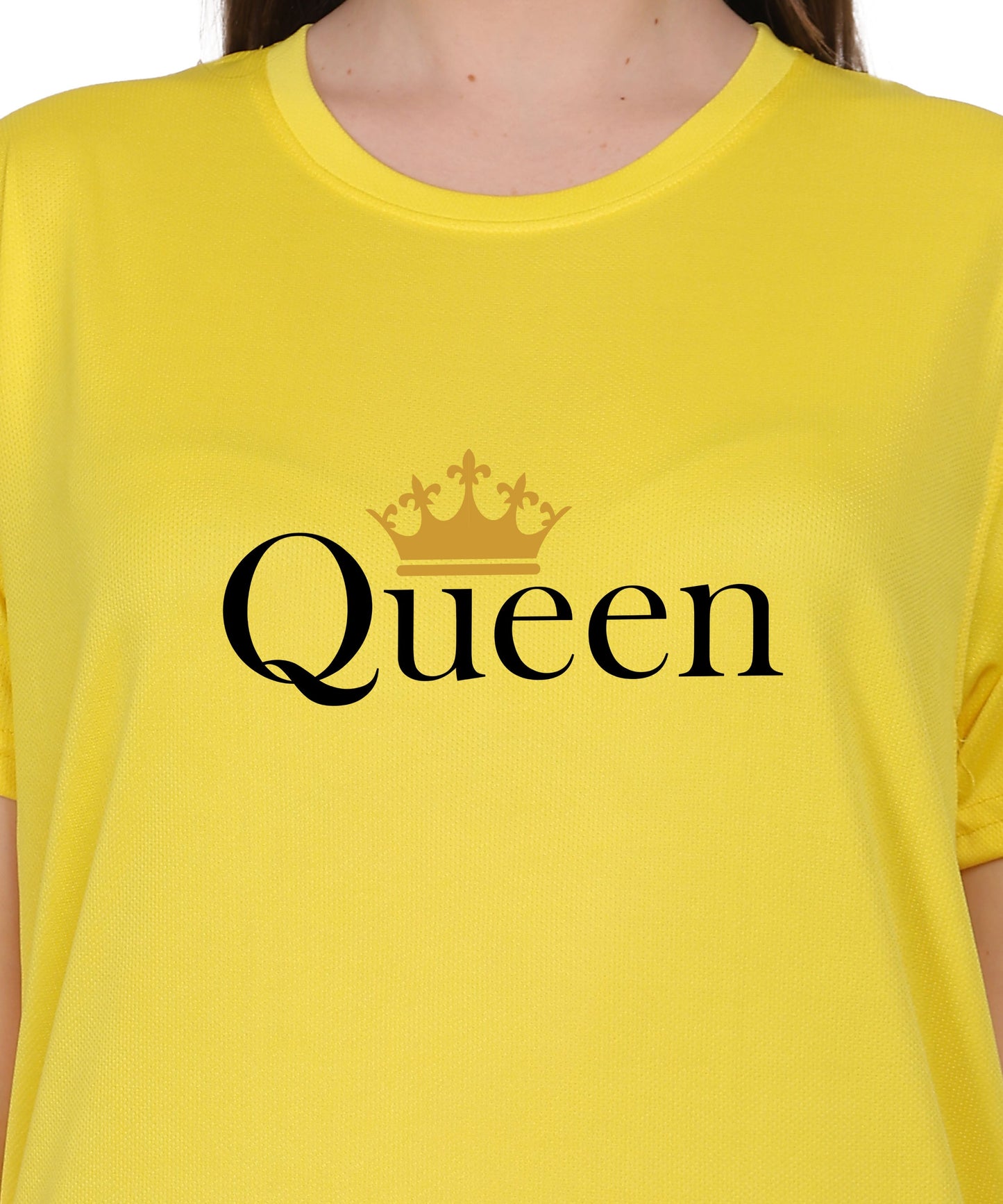 Queen Crown Print T-Shirt, Cotton, Round Neck, Short Sleeve, Regular Fit