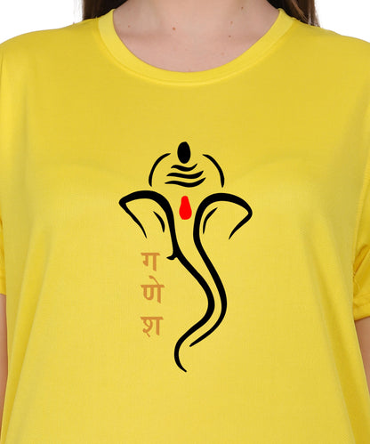 Ganesh Print T-Shirt, Cotton, Round Neck, Short Sleeve, Regular Fit