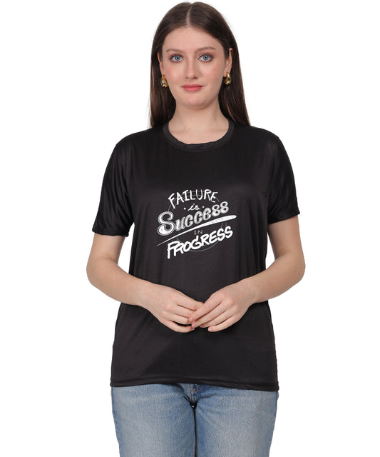 Failure is Success in Progress Graphic T-Shirt, Black Cotton, Round Neck, Short Sleeve