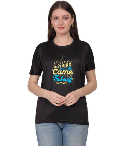 Generic Cotton Graphic T-Shirt, Black, Regular Fit, Short Sleeve, Crew Neck, 'Nothing Great Ever Came That Easy' Print