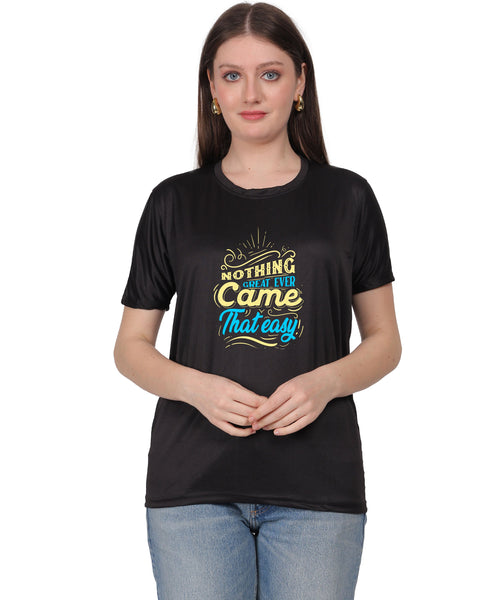 Generic Cotton Graphic T-Shirt, Black, Regular Fit, Short Sleeve, Crew Neck, 'Nothing Great Ever Came That Easy' Print