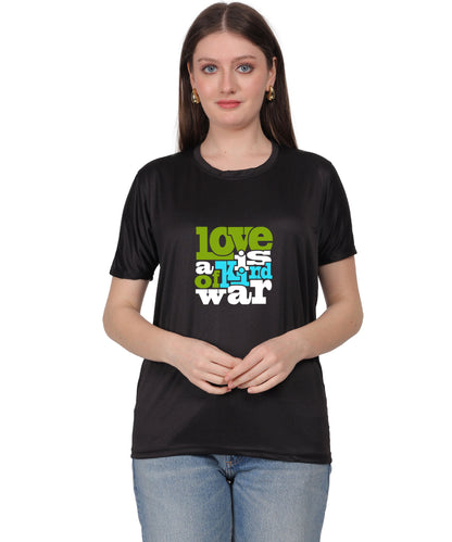 Love is a Kind of War Graphic T-Shirt, Black Cotton Blend, Short Sleeve Crew Neck, Regular Fit