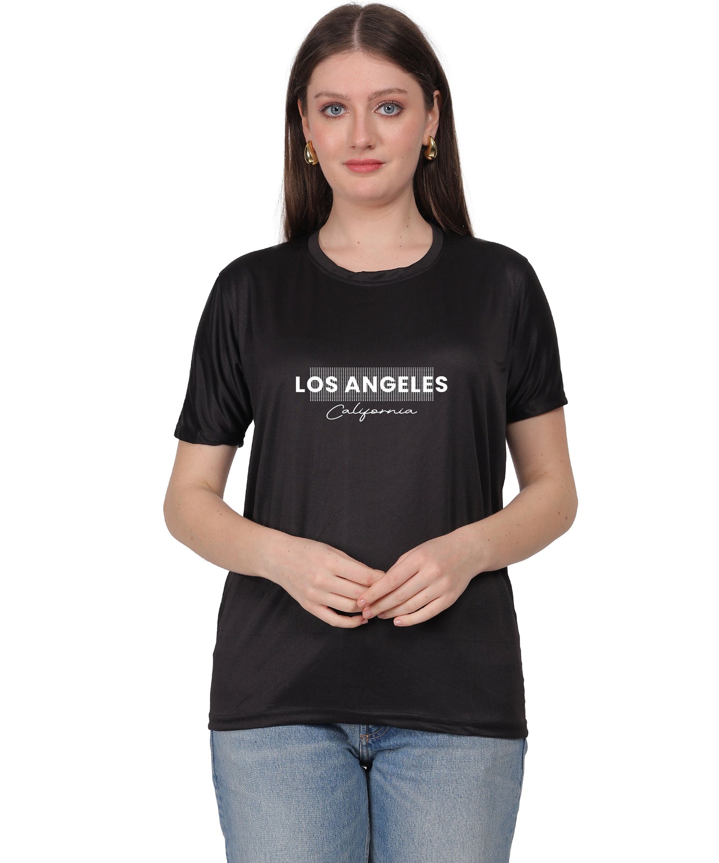 Los Angeles California Typography T-Shirt, Yellow, Cotton, Round Neck, Short Sleeve
