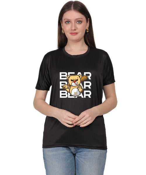 Generic Bear Graphic Print Cotton T-Shirt, Round Neck, Short Sleeve, Casual Wear